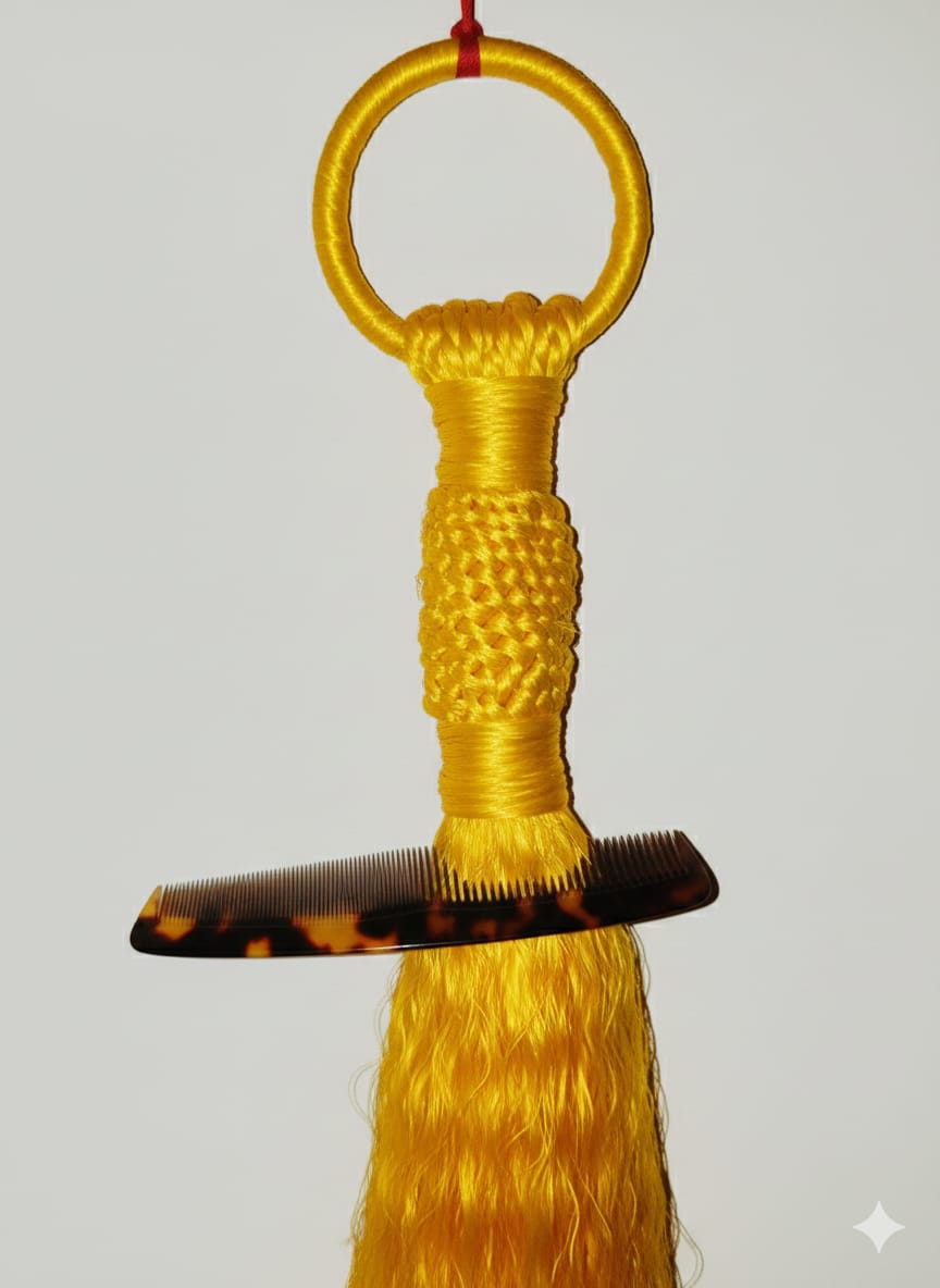 Yellow handmade comb hanging holder